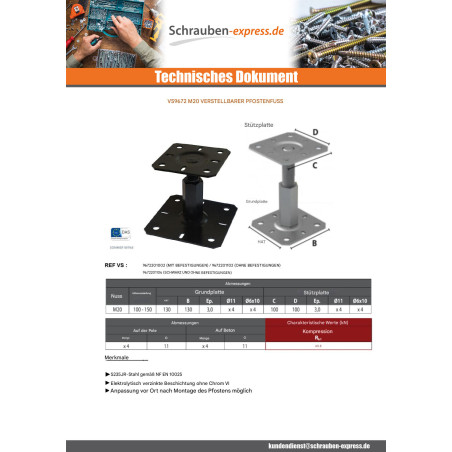 1 x Base del poste Einstellung 130x130 M20 Schwarz