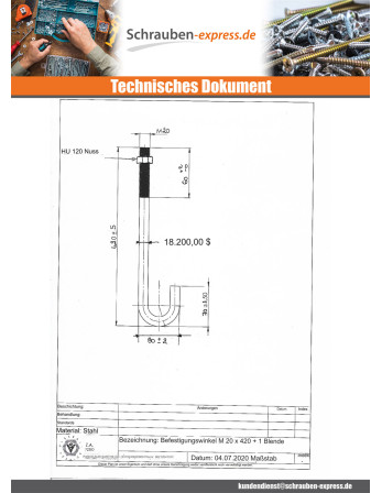 1 x Ankerschrauben M20X420 + 1 Muttern Rohstahl