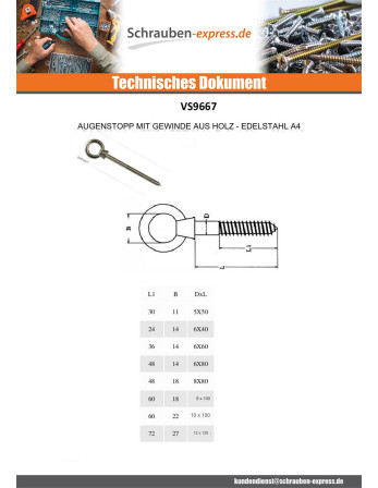 1 x Ringschraube Holz Auge 8x100 Auge 18...
