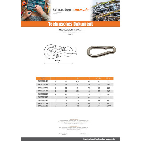 1 x Karabiner Edelstahl A4 Durchmesser 4