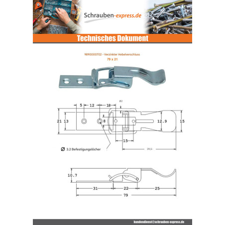 1 x Riegel für Hebel Verzinkt 79 X 21