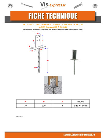 1 x Base del poste form Kopf 70x110x8 Hohe...