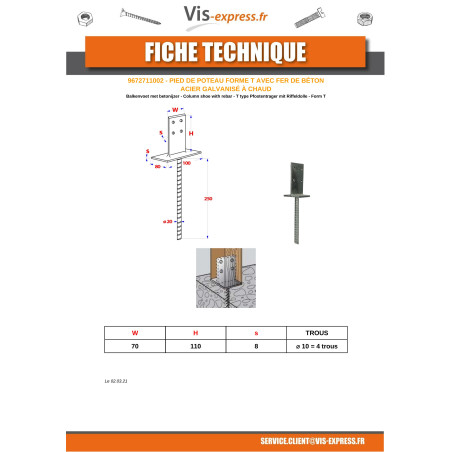 1 x Base del poste form Kopf 70x110x8 Hohe Korrosionsbeständigkeit Stahl feuerverzinkt