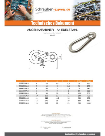 1 x Karabinerhaken Edelstahl A4 Durchmesser 10