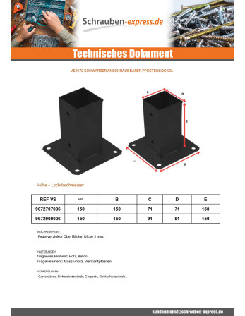 1 x Base del poste für verschrauben 70x70 Schwarz