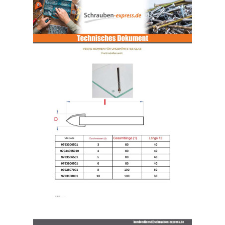 1 x Bohrer für nicht gehärtetes Glas 4x80