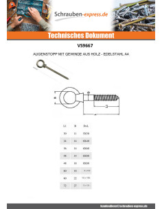 Ringschraube Holz Auge 12x120 Auge 27 Edelstahl A4 2