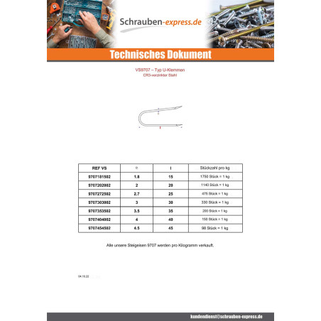 1 x KG Krampen Verzinkt 4,5 x 45