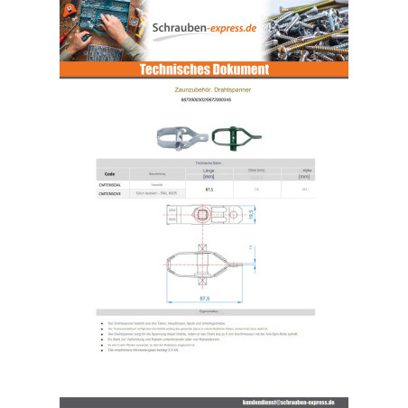 1 x Spannschraube Für Zaun Verzinkt 85 x 29,5 x 1,5