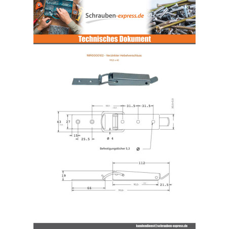 1 x Riegel für Hebel Verzinkt 193,5 X 43