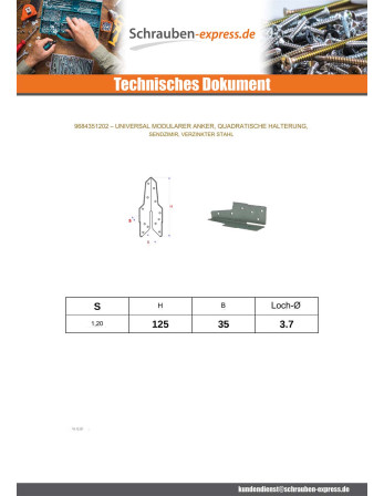 1 x Schraube BOZELENANKER 35x125 Sendzimir