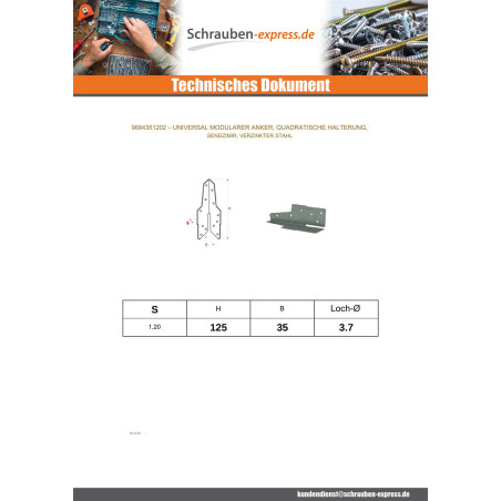 1 x Schraube BOZELENANKER 35x125 Sendzimir