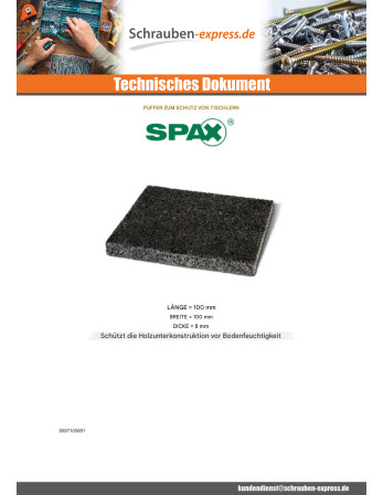 1 x Los von 20 Balkenschutzpolster Spax 100x100x8