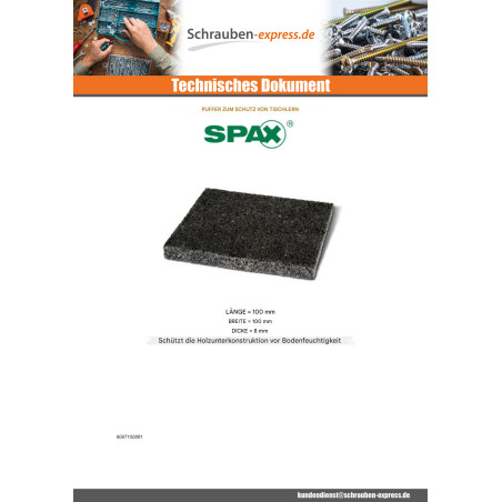 1 x Los von 20 Balkenschutzpolster Spax 100x100x8