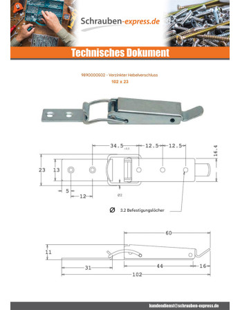 1 x Riegel für Hebel Verzinkt 102 X 23
