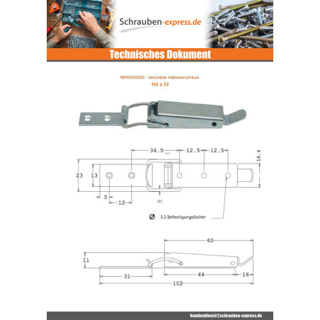 1 x Riegel für Hebel Verzinkt 102 X 23