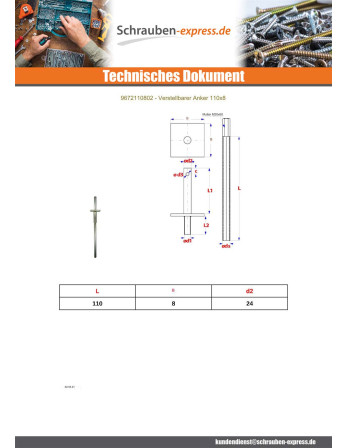 1 x BOZELENANKER Einstellung 110x8 Verzinkt