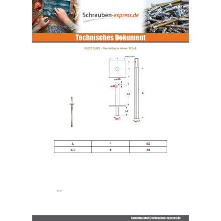 1 x BOZELENANKER Einstellung 110x8 Verzinkt