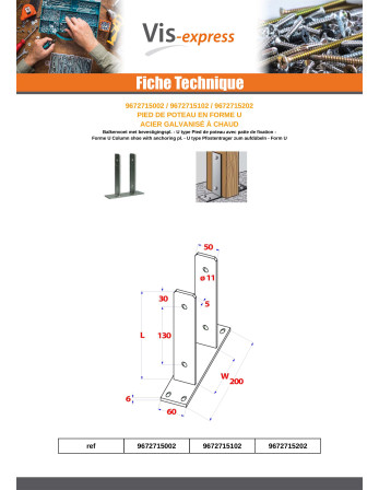 1 x Base del poste form U 71x50x200 Hohe...