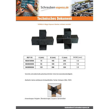 1 x Flachverbinder ÄUSSERN 4 Wegbeschreibung Stahl schwarz verzinkt 72x165x255
