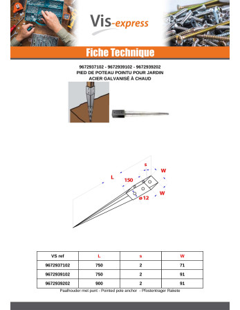 1 x Base del poste SCHARF 71X750 Hohe...
