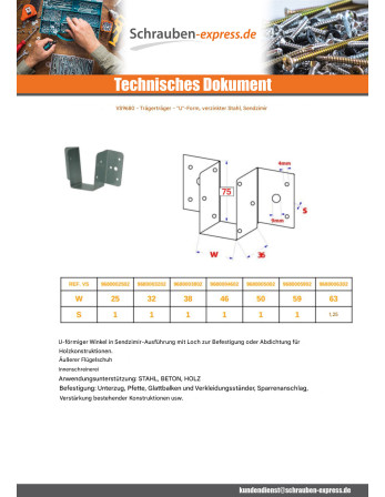 1 x Balkenschuh U-förmig Balkenstütze 32x75...