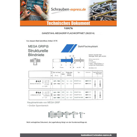 1 x Niet MEGAGRIFF Alle Rohstahl 6,6 x 20,5 Flachkopf