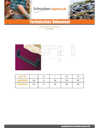 1 x HANDHABEN schwarzes Nylon Länge 120