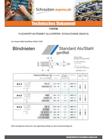 1 x Niet Nut Aluminium Stahlgewinde 4x12 Flachkopf