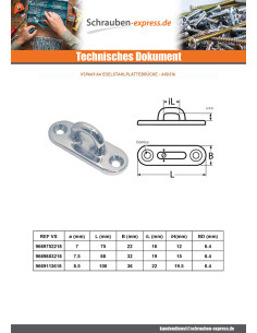 Fenderöse für Montageplatte OVAL 75x22 Edelstahl A4 2