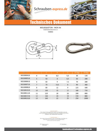 1 x Karabiner Edelstahl A4 Durchmesser 12