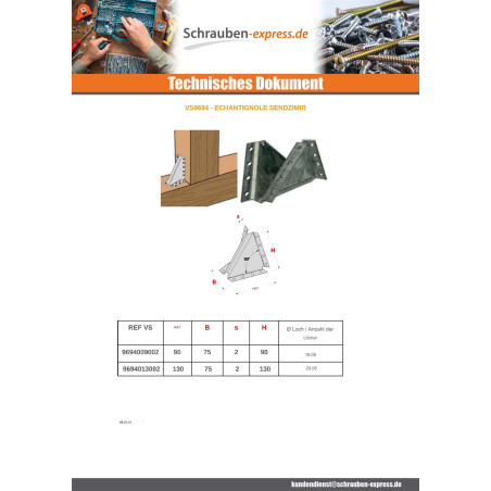 1 x Balkenschuh ohne Lasche Sendzimir 130x130x7