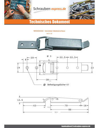 1 x Riegel für Hebel 140,5 X 34