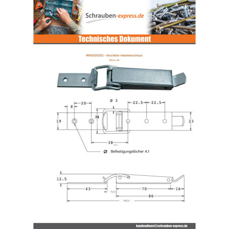 1 x Riegel für Hebel 140,5 X 34