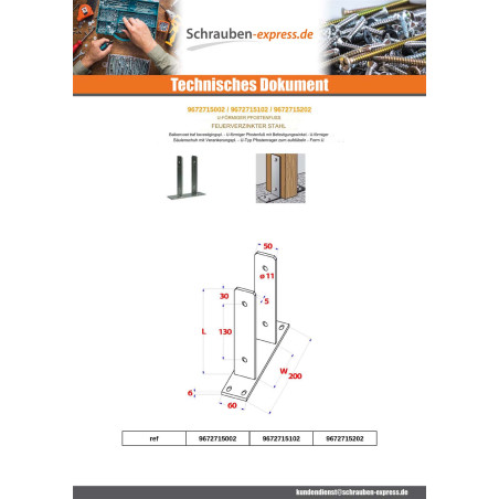 1 x Base del poste form U 81x50x200 Hohe Korrosionsbeständigkeit Stahl feuerverzinkt