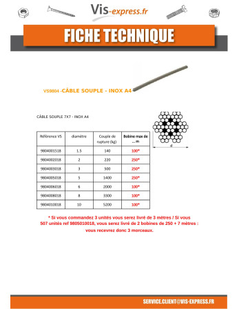 1 x Meterware Flexibles Seil Durchmesser 7...