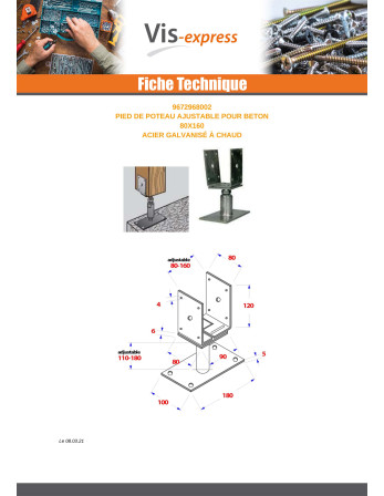 1 x Base del poste verstellbar 80x160 Hohe...