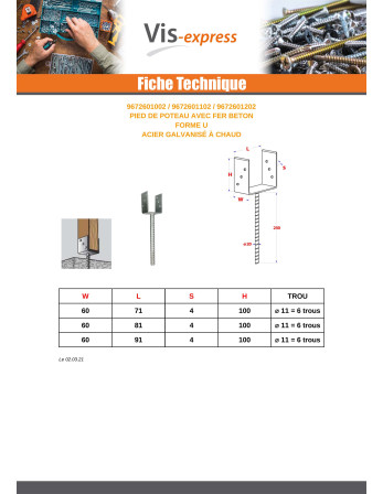 1 x Base del poste form U 60x100x81 Hohe...