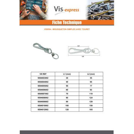 1 x Tor Karabiner SIMPLEX Länge 50 Verzinkt