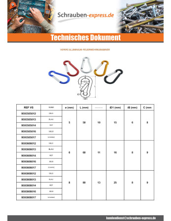 1 x Karabiner FEUERWEHRMANN 8x80 GELD Aluminium
