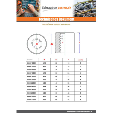 1 x Muttern Rund Rundkopf 26x5 Trapezförmig Rohstahl