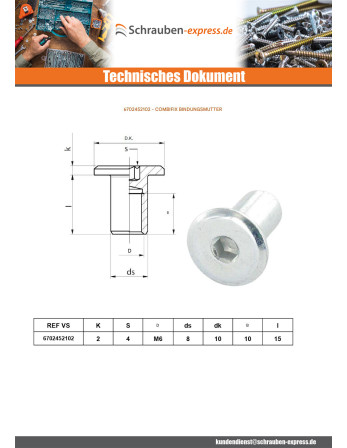1 x Hülsenmutter Flachkopf Kopf-Durchmesser 15...