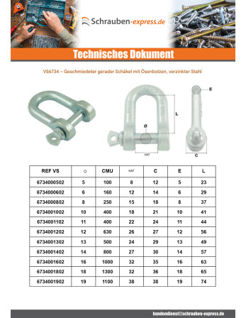 1 x Schäkel Gerade für Ringschraube für Auge...