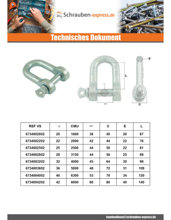 1 x Schäkel Gerade für Ringschraube für Auge...