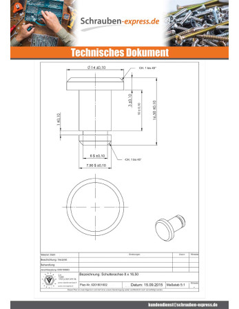 1 x Bolzen Schulter 8x16,5 Verzinkt
