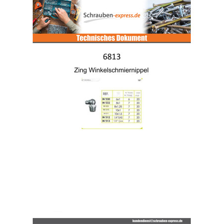 1 x "90°-Schmiernippel M8 gewinde 125 Verzinkt