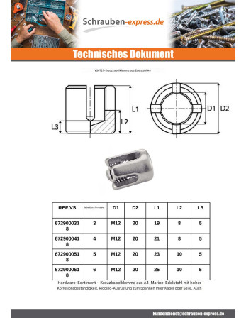 1 x Kreuz-Seilklemme Für Kabel Durchmesser 3...