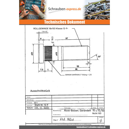 1 x Dübel Von RAD M18X57 Mit Gewinde 33 gewinde 150 Klasse 12.9 Rohstahl