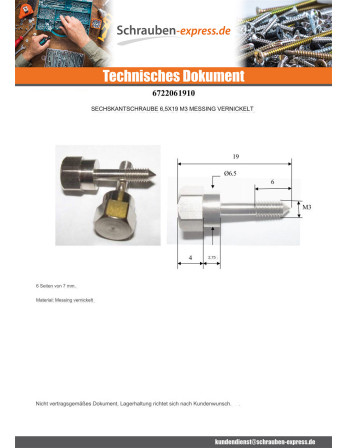 1 x Schraube Senkkopfschraube Nickel Messing M3...