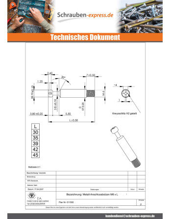 1 x Dübel VERBINDUNG Metalle 6X35 Verzinkt